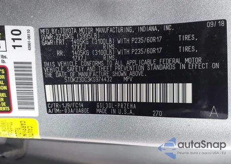 2019 Toyota Sienna Le 8 Passenger from USA, damaged, VIN 5TDKZ3DC3KS974432